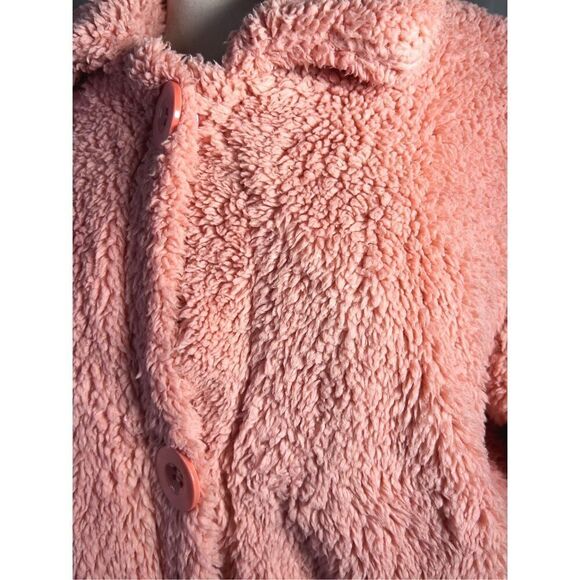 Women's Pink Textured Fluffy Oversized Pea Coat- Size L - Picture 2 of 5